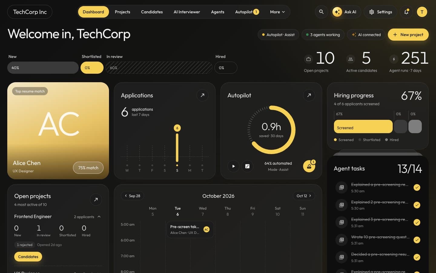The Command Center in dark mode